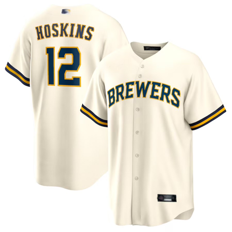 M.Brewers #12 Rhys Hoskins Player Cream Home Replica Baseball Jerseys