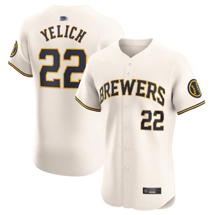 M.Brewers #22 Christian Yelich Player Cream Home Elite Baseball Jerseys