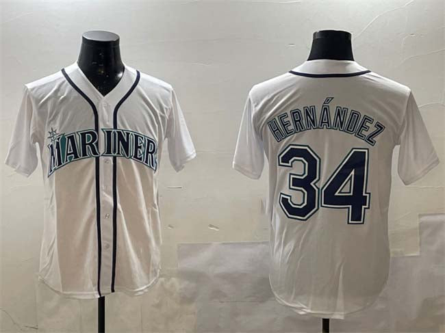 S.Mariners #34 F������������|lix Hern������������������������ndez Player White Cool Base Stitched Baseball Jerseys