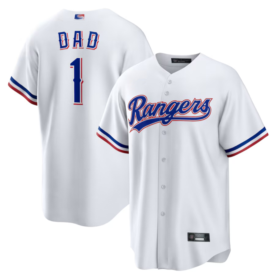 T.Rangers White #1 Dad Player Home Replica Baseball Jerseys