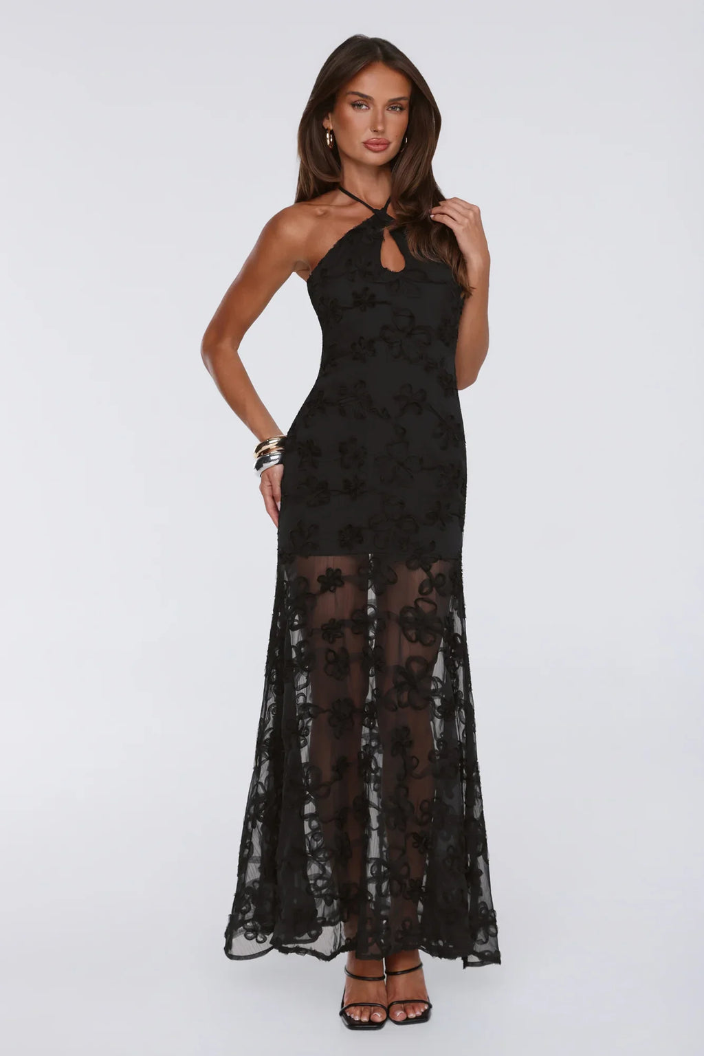 Enchanted Aura Halter Maxi Dress Black