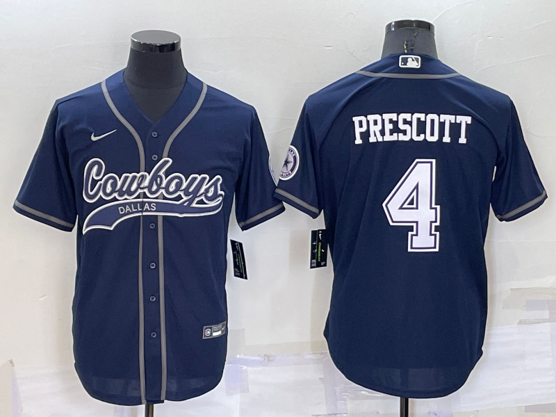 Men's Dallas Cowboys Dak Prescott #4 Navy Player Jersey1 Joint Edition