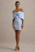 Sadie | Powder Blue Bow Bardot Mini Dress