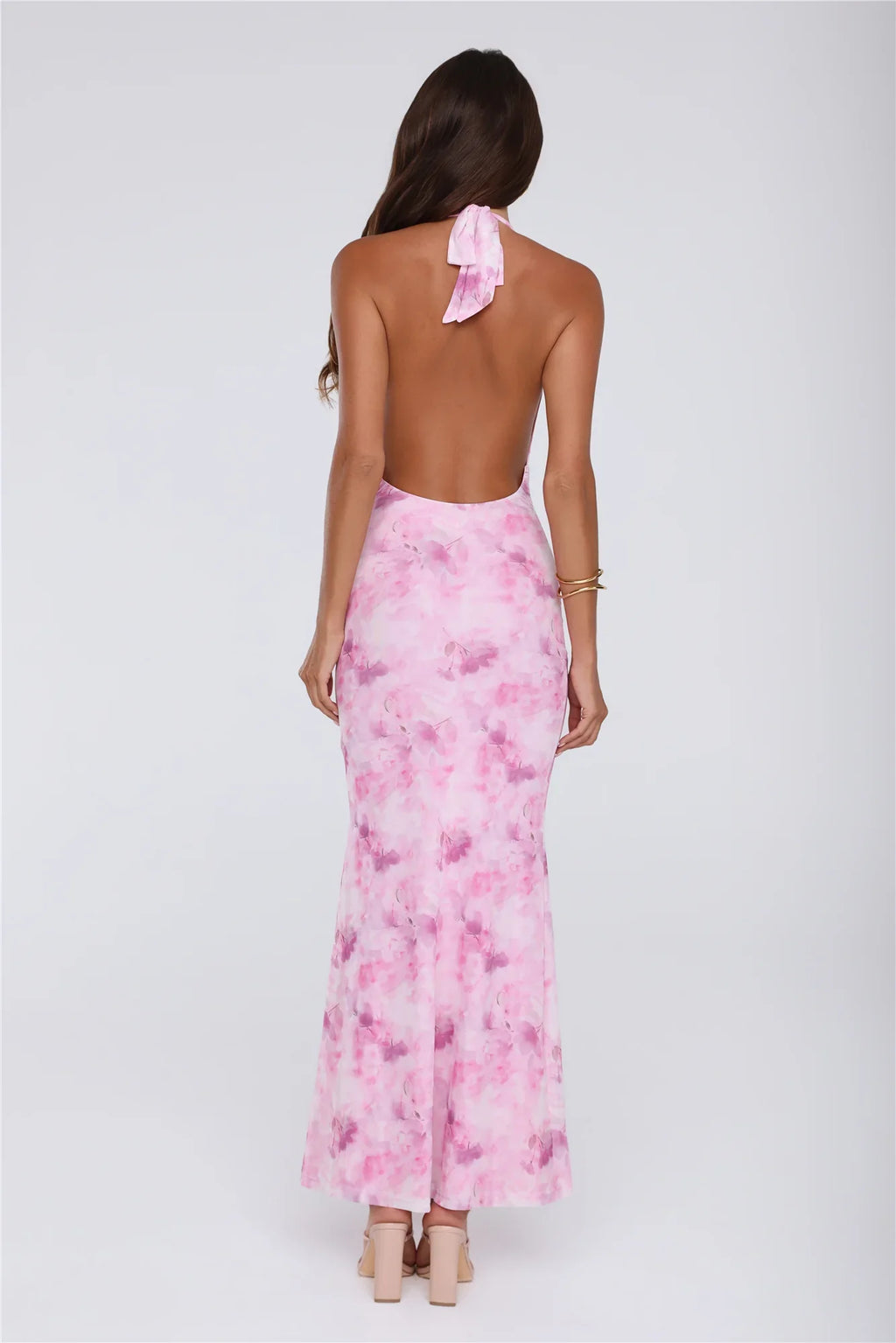 Power Vibe Halter Mesh Maxi Dress Pink