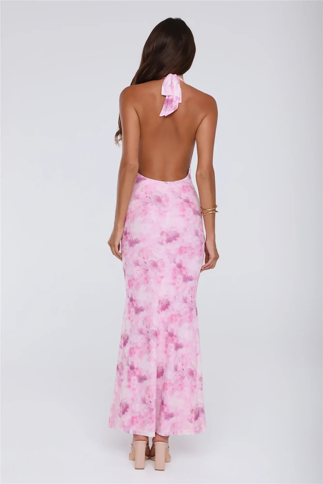 Power Vibe Halter Mesh Maxi Dress Pink