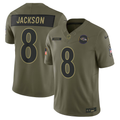 Men's Baltimore Ravens Lamar Jackson Nike Olive 2025 Salute to Service Limited Jersey