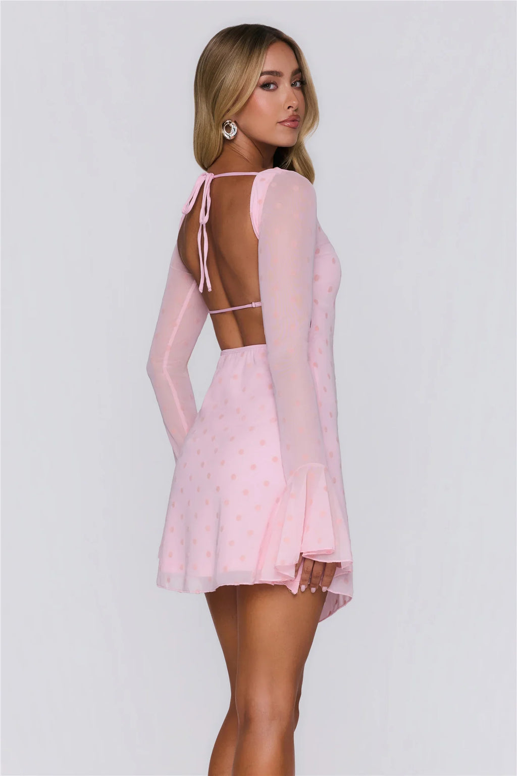 Sunset Season Long Sleeve Polka Dot Mini Dress Pink