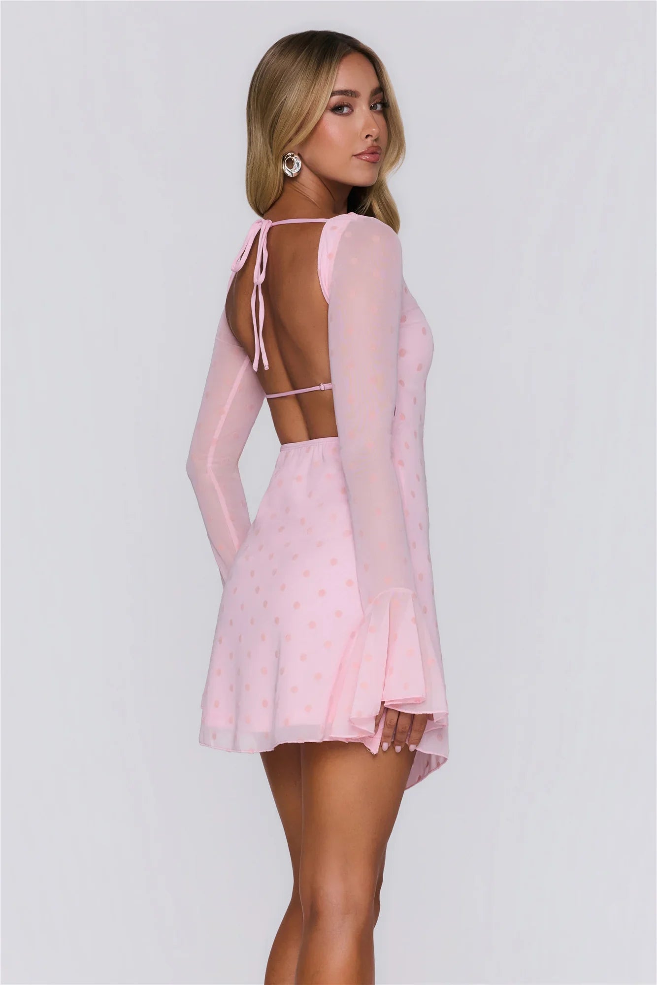 Sunset Season Long Sleeve Polka Dot Mini Dress Pink