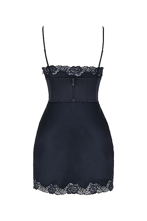 navy satin slip dress