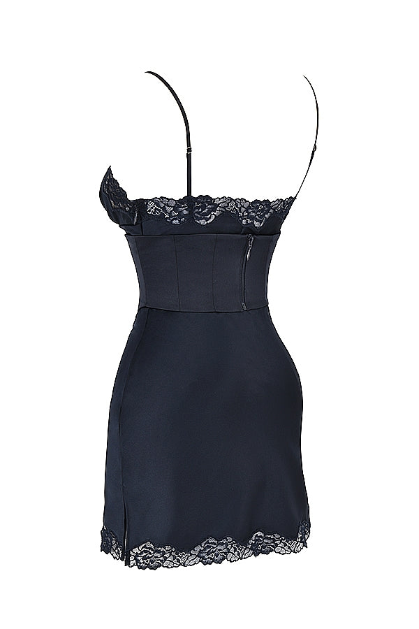 navy satin slip dress