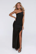 Honeytusk Satin One Shoulder Maxi Dress Black