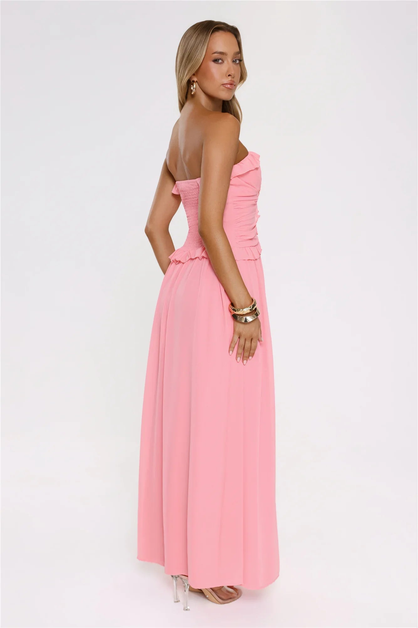 Hour Whispers Strapless Maxi Dress Pink
