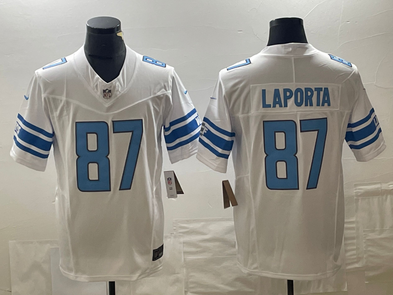 Men's Detroit Lions Sam LaPorta #87 White Game Jersey1