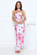Bloom Pop Satin Strapless Maxi Dress Blue