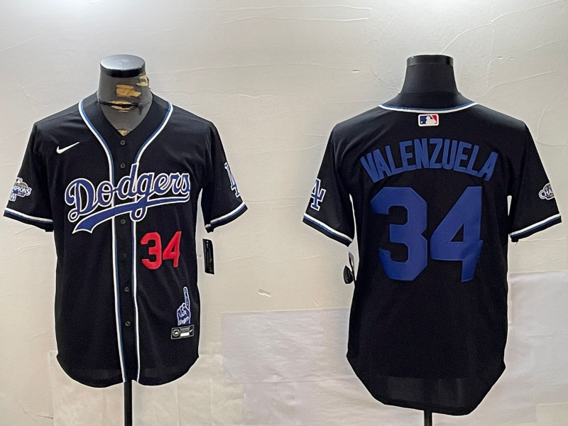 Men's Los Angeles Dodgers Fernando Valenzuela #34 Black Team Game Jersey