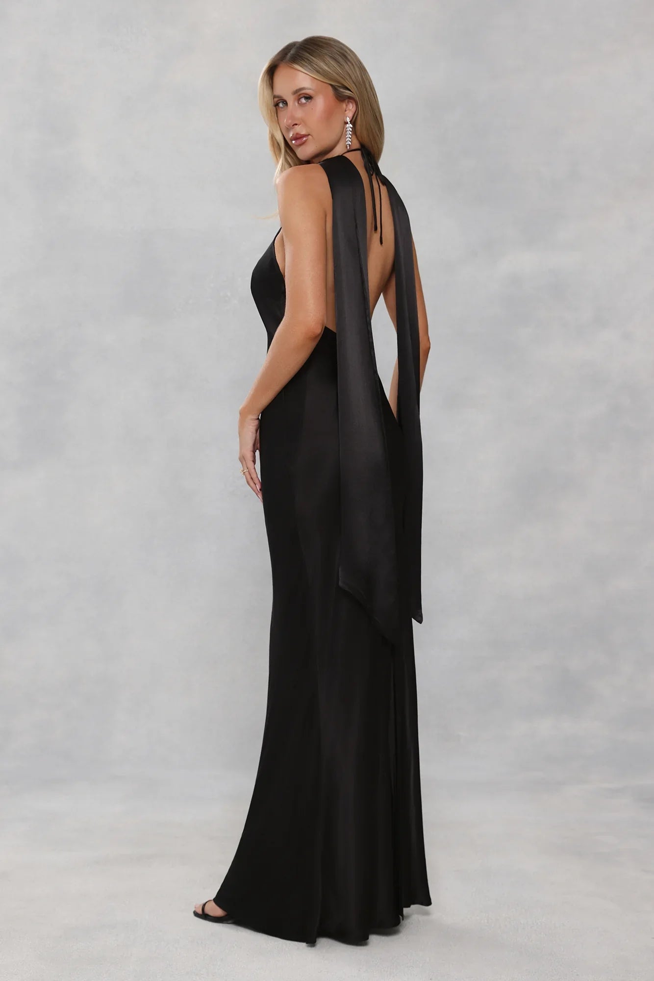 The Vivia Halter Satin Maxi Dress Black