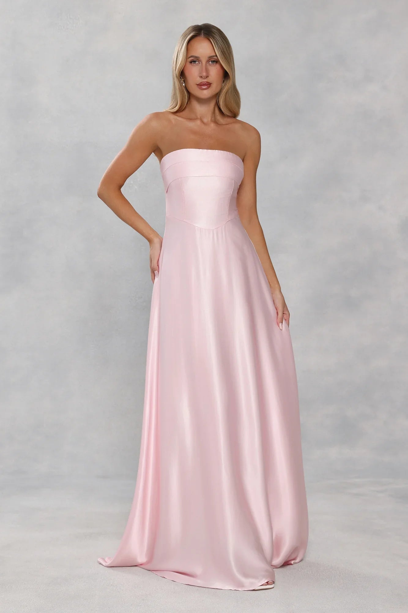The Serina Strapless Satin Maxi Dress Light Pink
