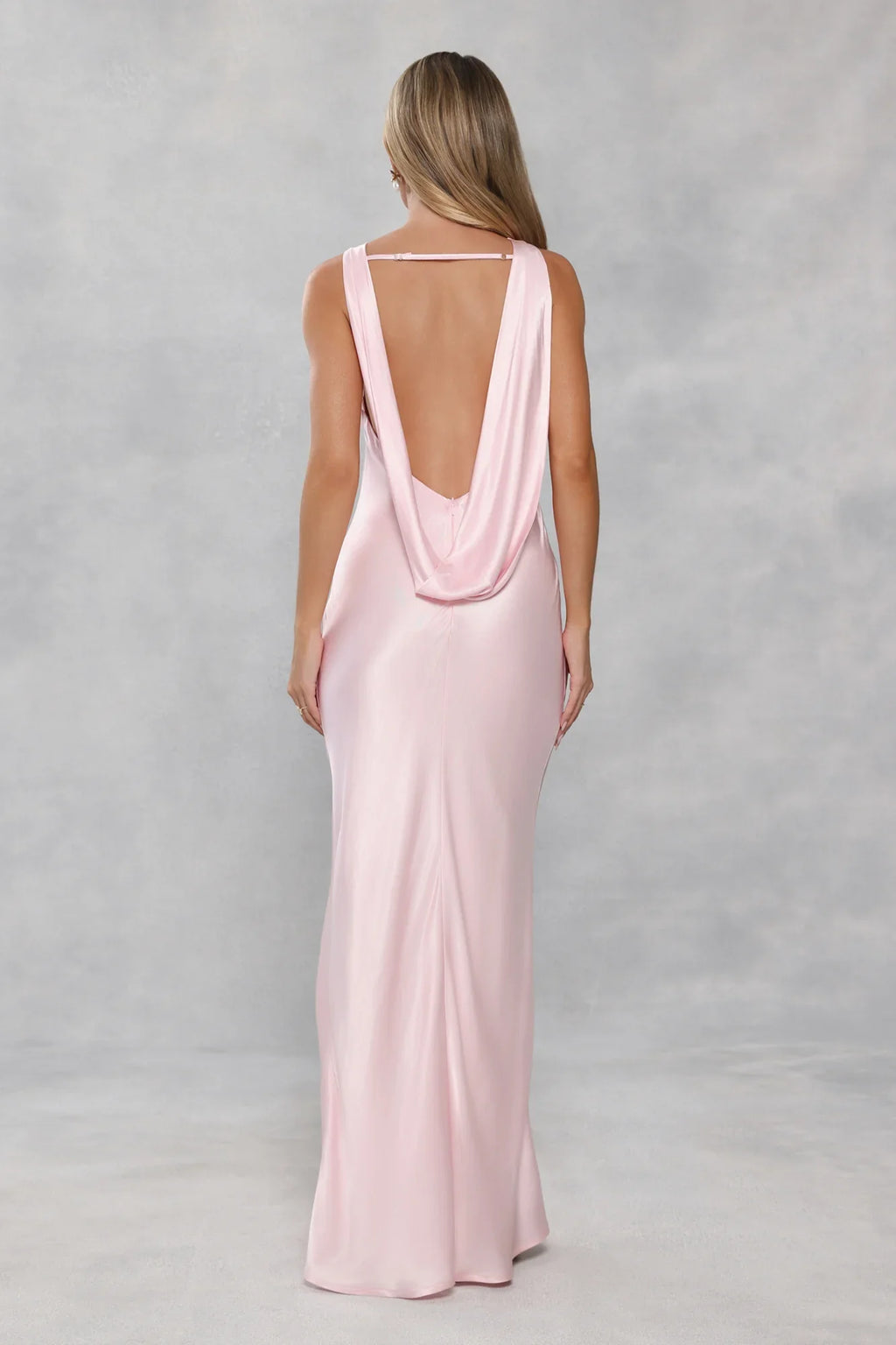 The Blaire Backless Satin Maxi Dress Light Pink