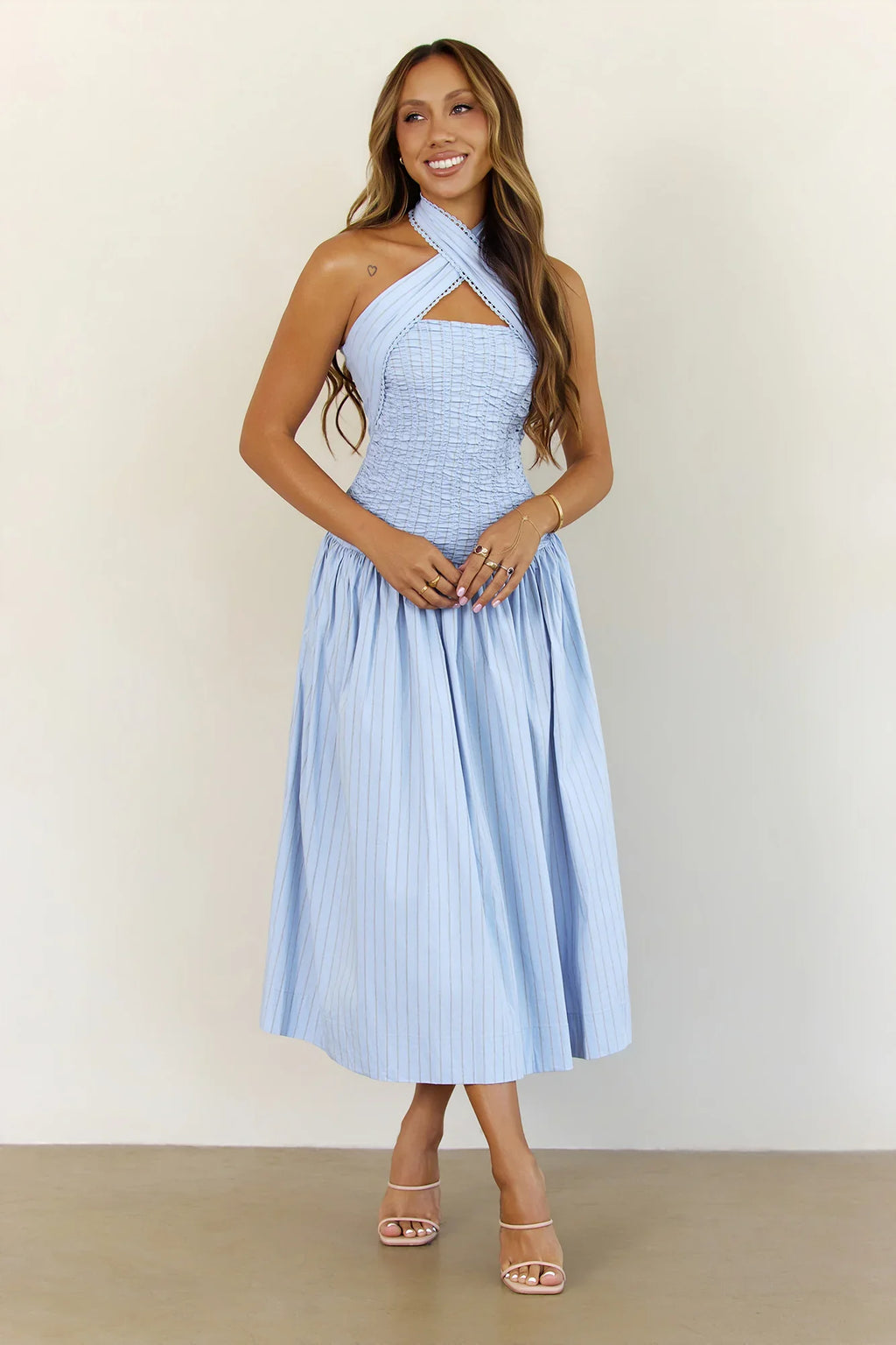 Poolside Whispers Halter Midi Dress Blue