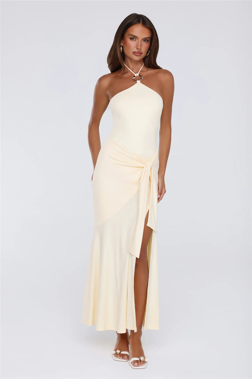 Daisy Flicker Halter Maxi Dress Yellow