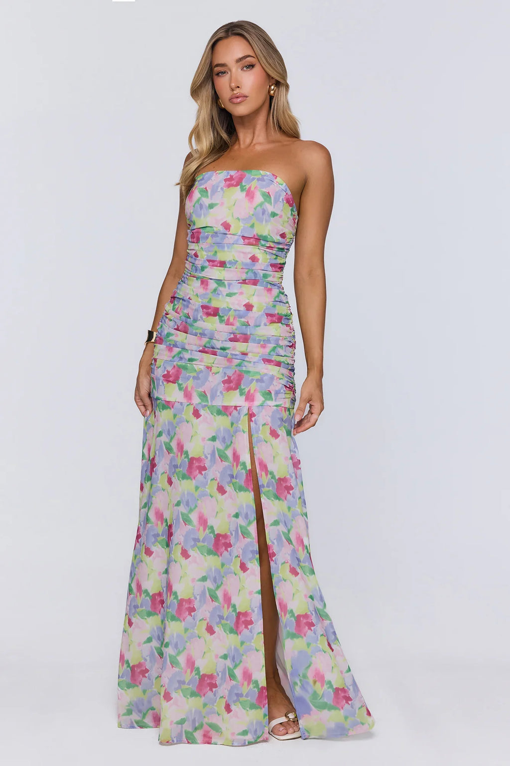 Palm Whisper Strapless Maxi Dress Multi