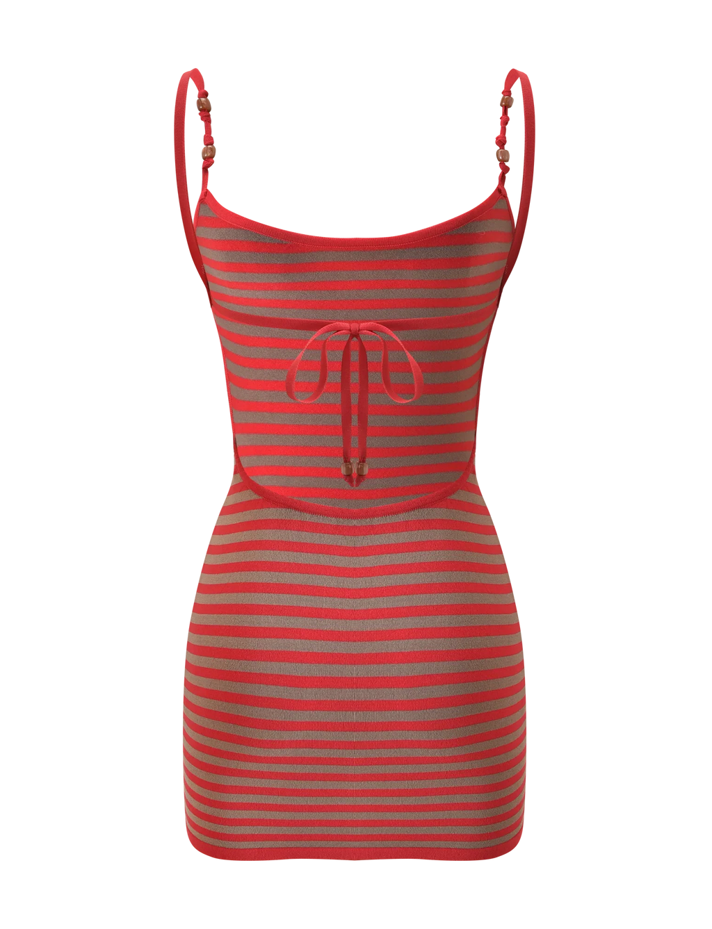REVERIE KNIT BEADED MINI DRESS - RED MUSHROOM STRIPE