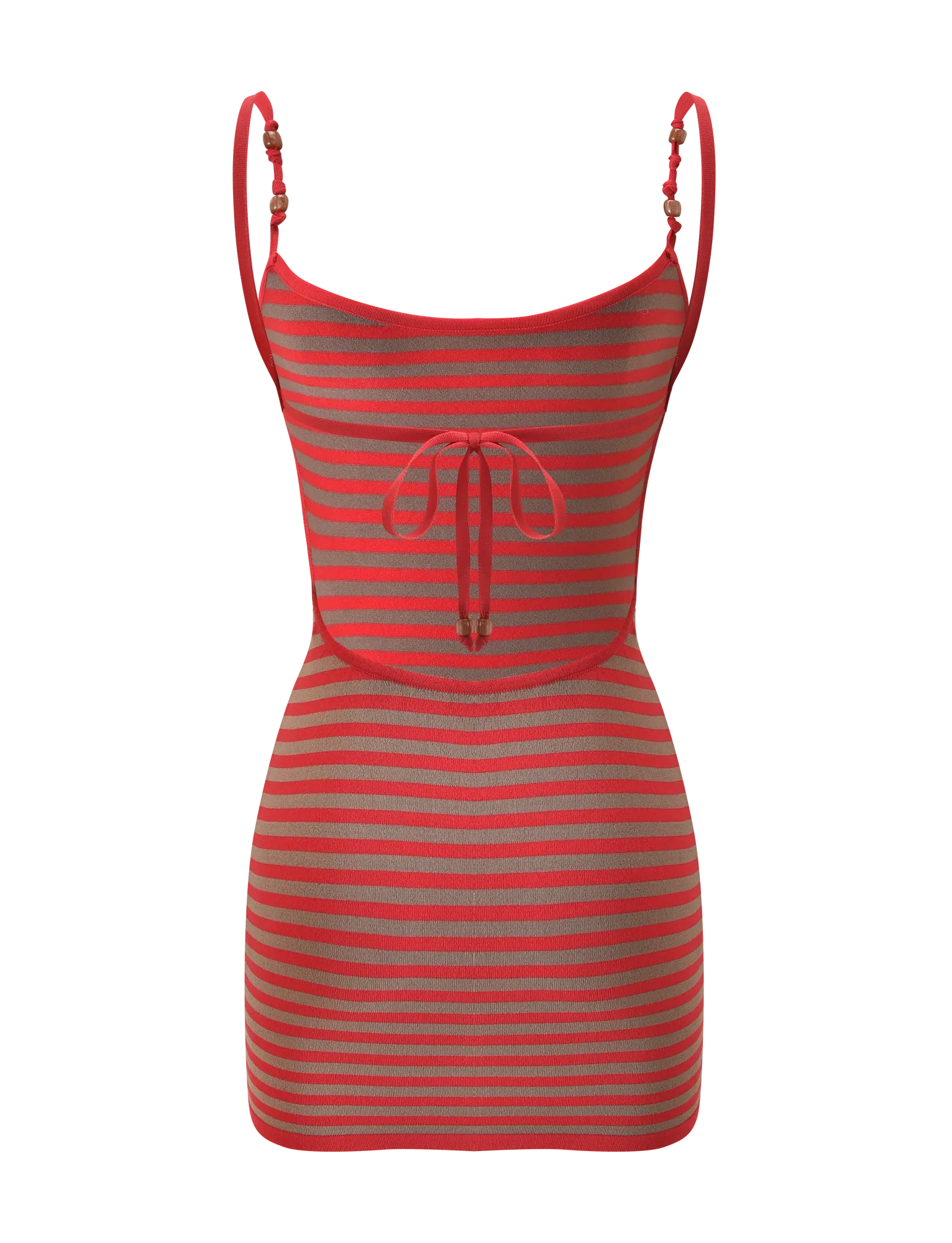 REVERIE KNIT BEADED MINI DRESS - RED MUSHROOM STRIPE