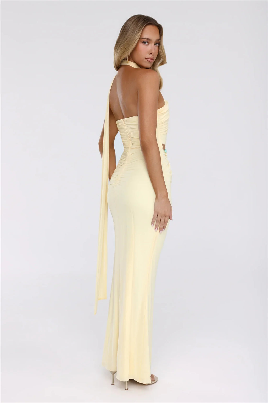 Pretty Whisper Halter Mesh Maxi Dress Yellow