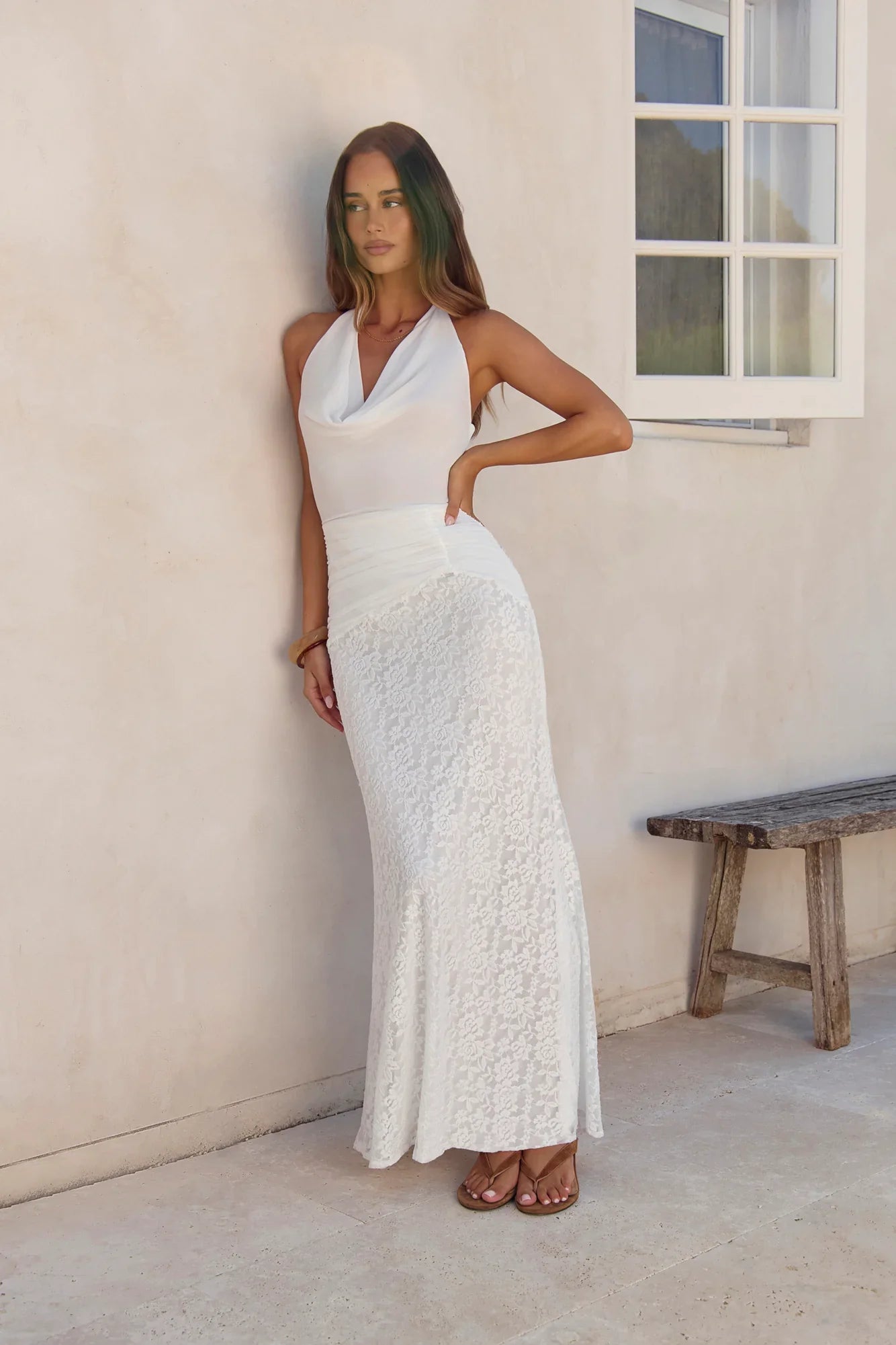 Fly To Paradise Mesh Halter Maxi Dress White