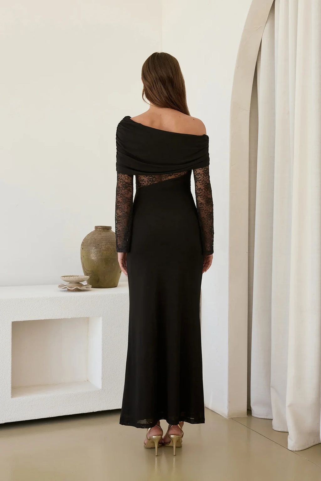Camille Off Shoulder Mesh Maxi Dress Black