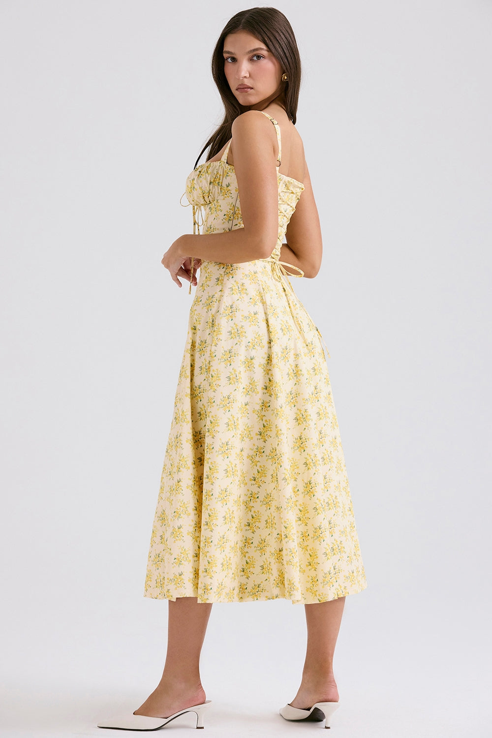 buttercup vintage floral print cotton bustier sundress
