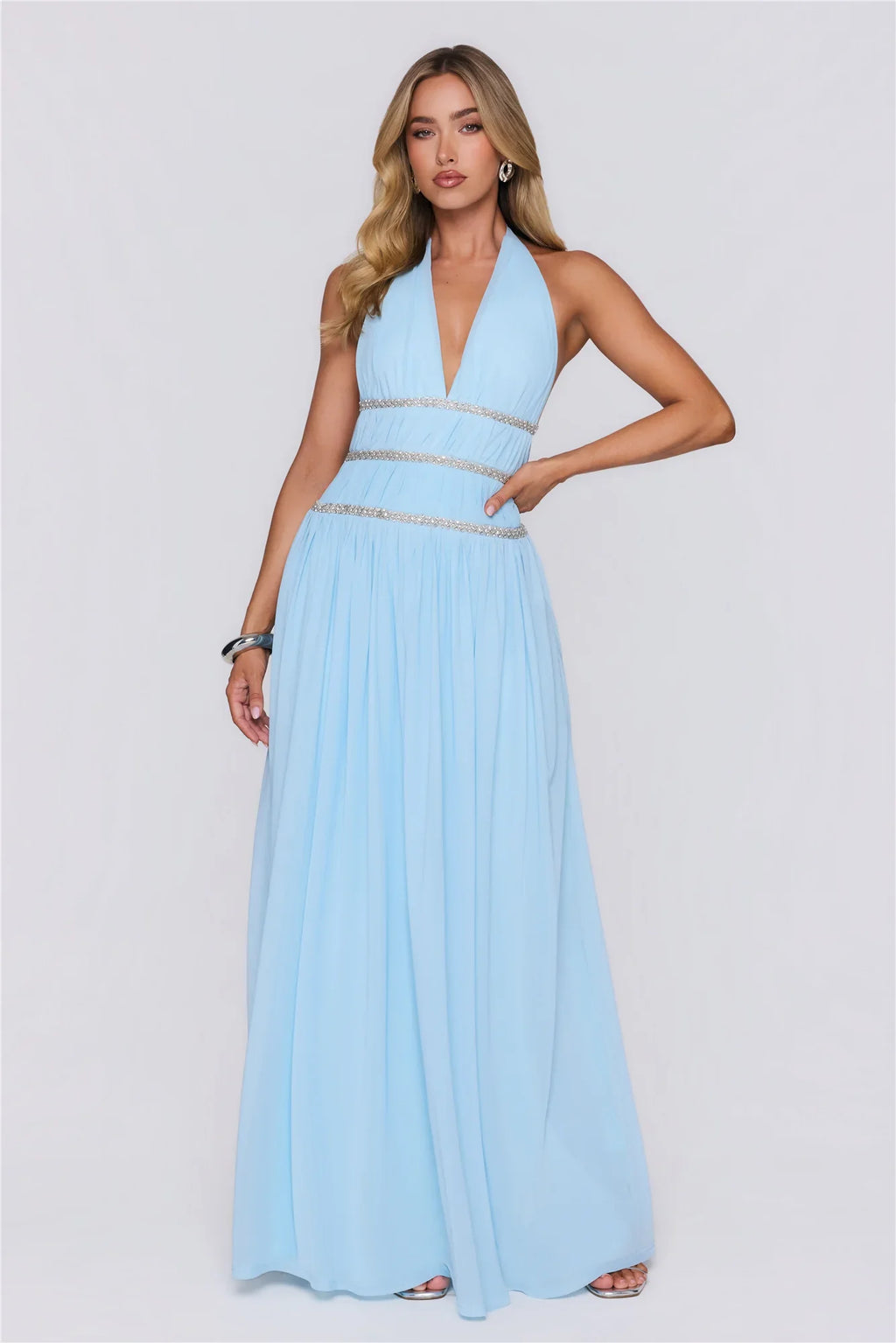 Summer Sparkle Halter Maxi Dress Blue