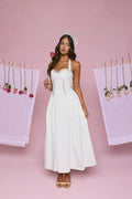 Vintage Fleur Halter Maxi Dress White