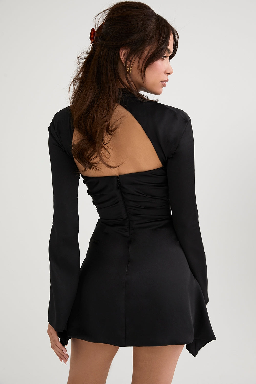 black draped corset dress