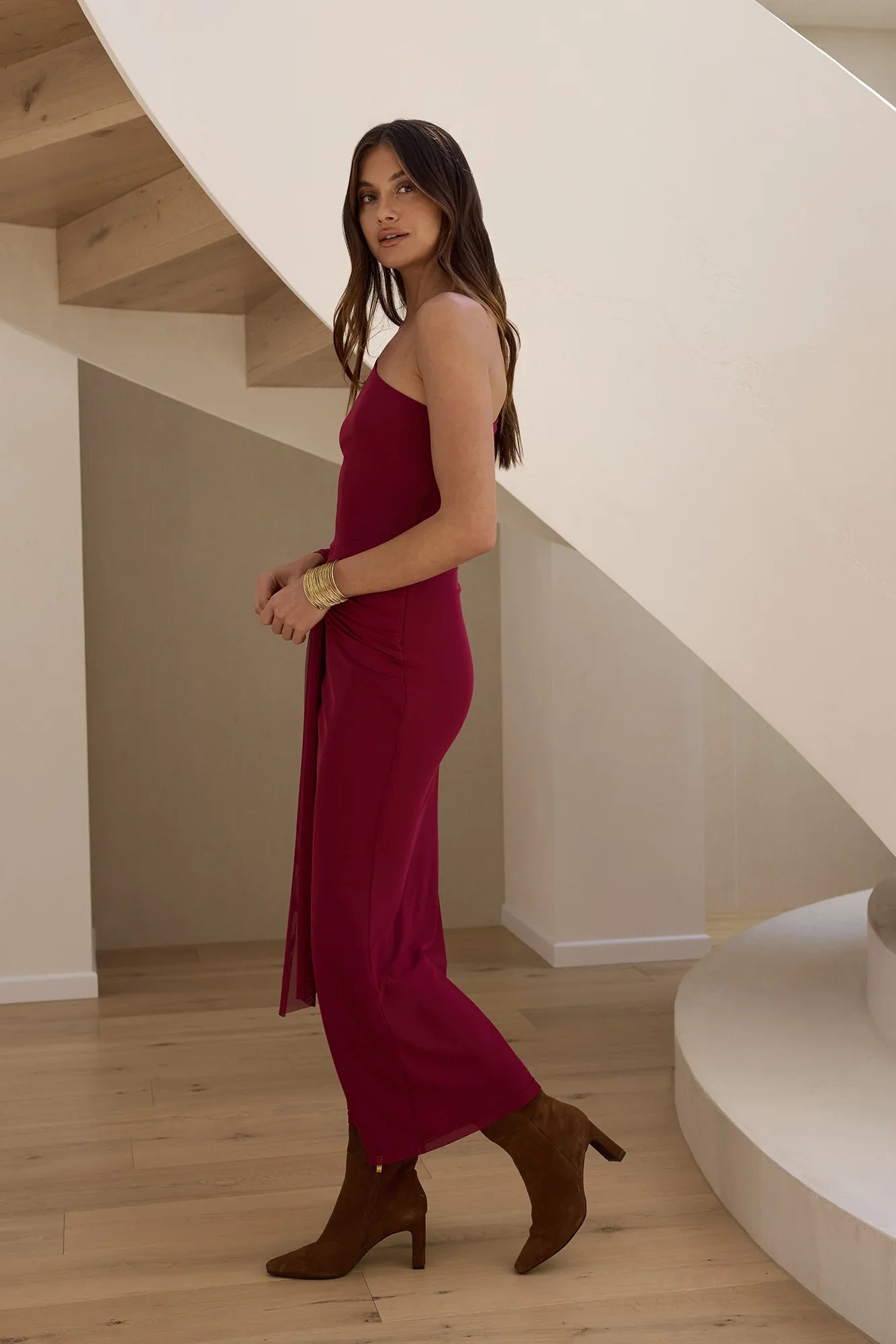 Moment Of Clarity One Shoulder Mesh Maxi Dress Plum