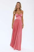 Sassy Sunshine Satin Pleated Strapless Maxi Dress Rose