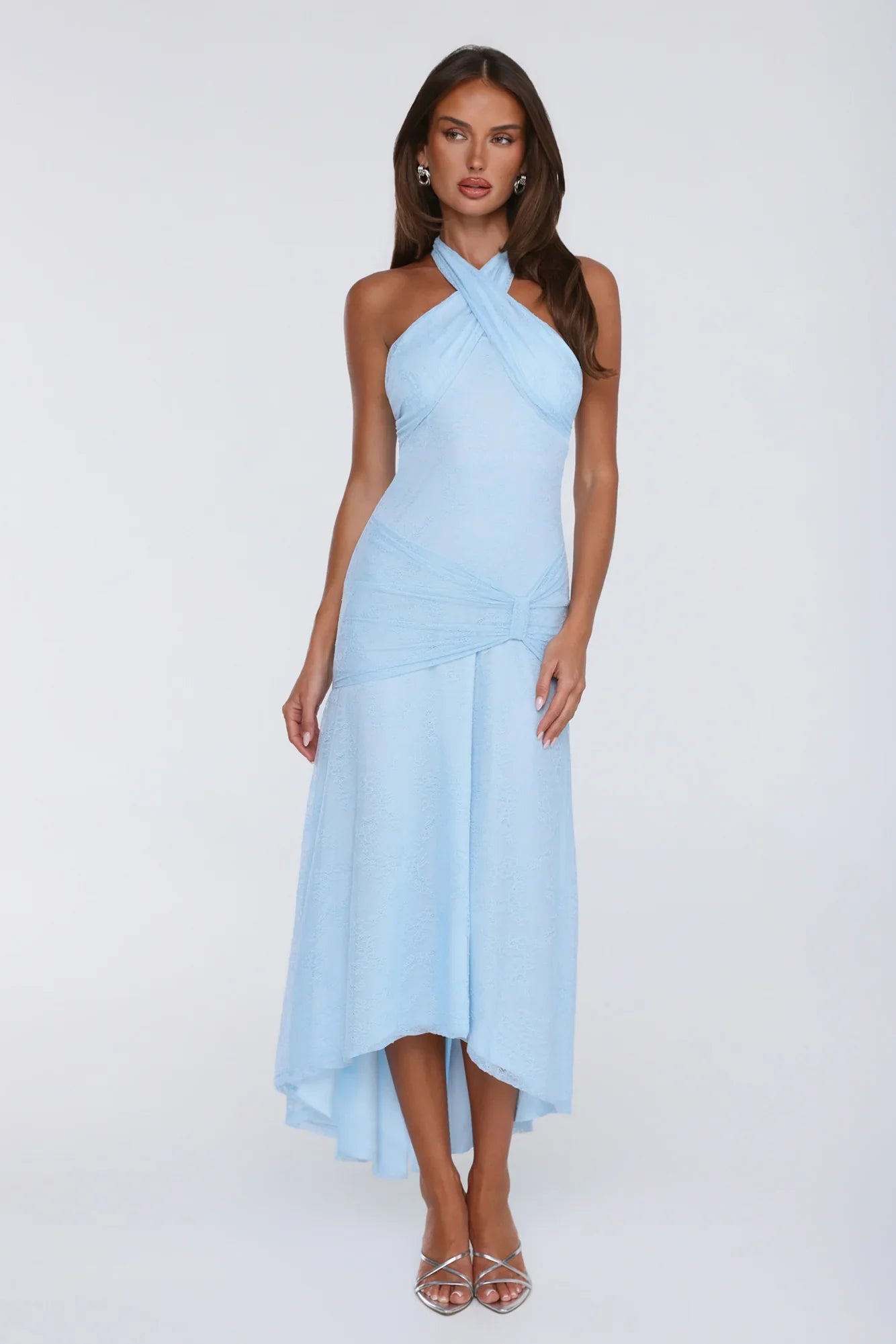Late Night Society Lace Halter Maxi Dress Blue