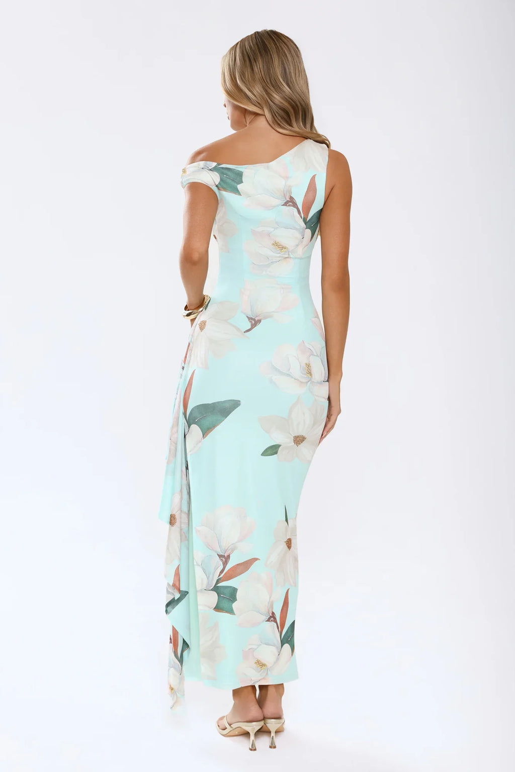 Ocean Bloom One Shoulder Mesh Maxi Dress Mint