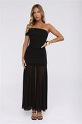 Moonlit Whisper One Shoulder Mesh Maxi Dress Black