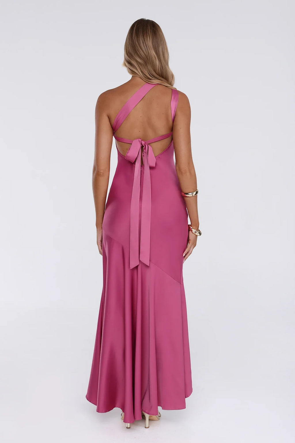 Jelly Glow One Shoulder Satin Maxi Dress Rose