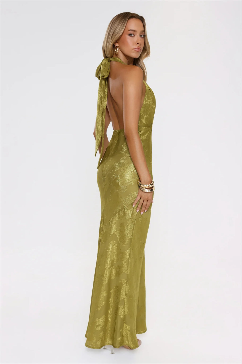 Moodboard Energy Halter Maxi Dress Olive
