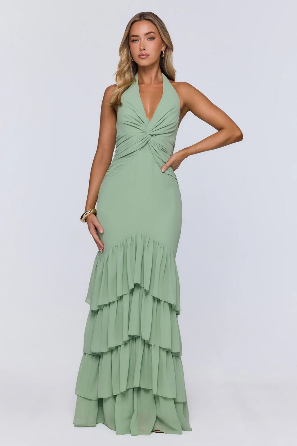 Pretty Moodboard Halter Maxi Dress Sage