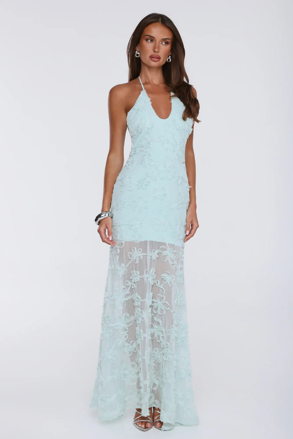 Enchanted Aura Halter Maxi Dress Sage