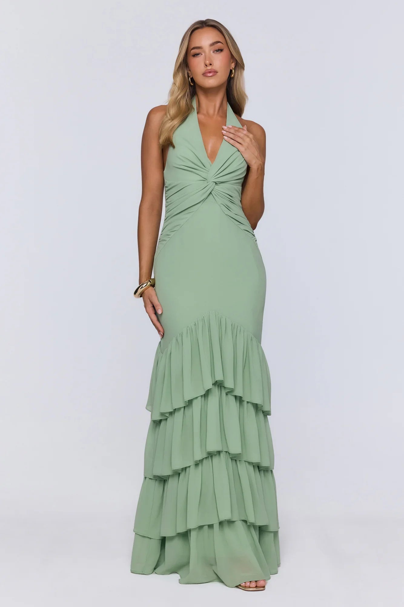 Pretty Moodboard Halter Maxi Dress Sage