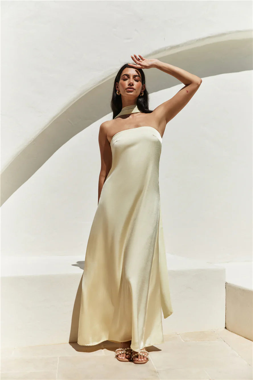 Radiant Rhythm Strapless Maxi Dress Yellow