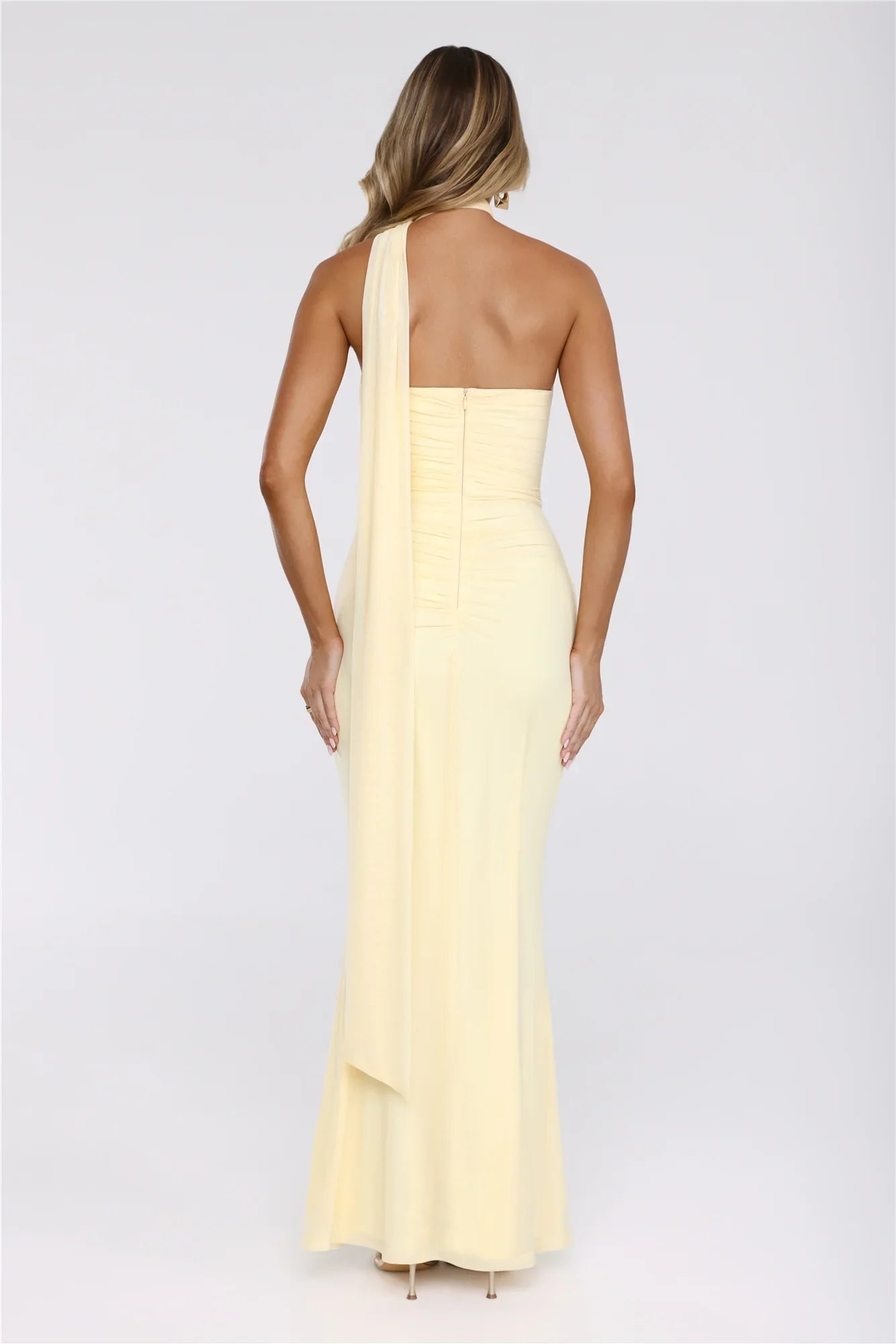 Pretty Whisper Halter Mesh Maxi Dress Yellow