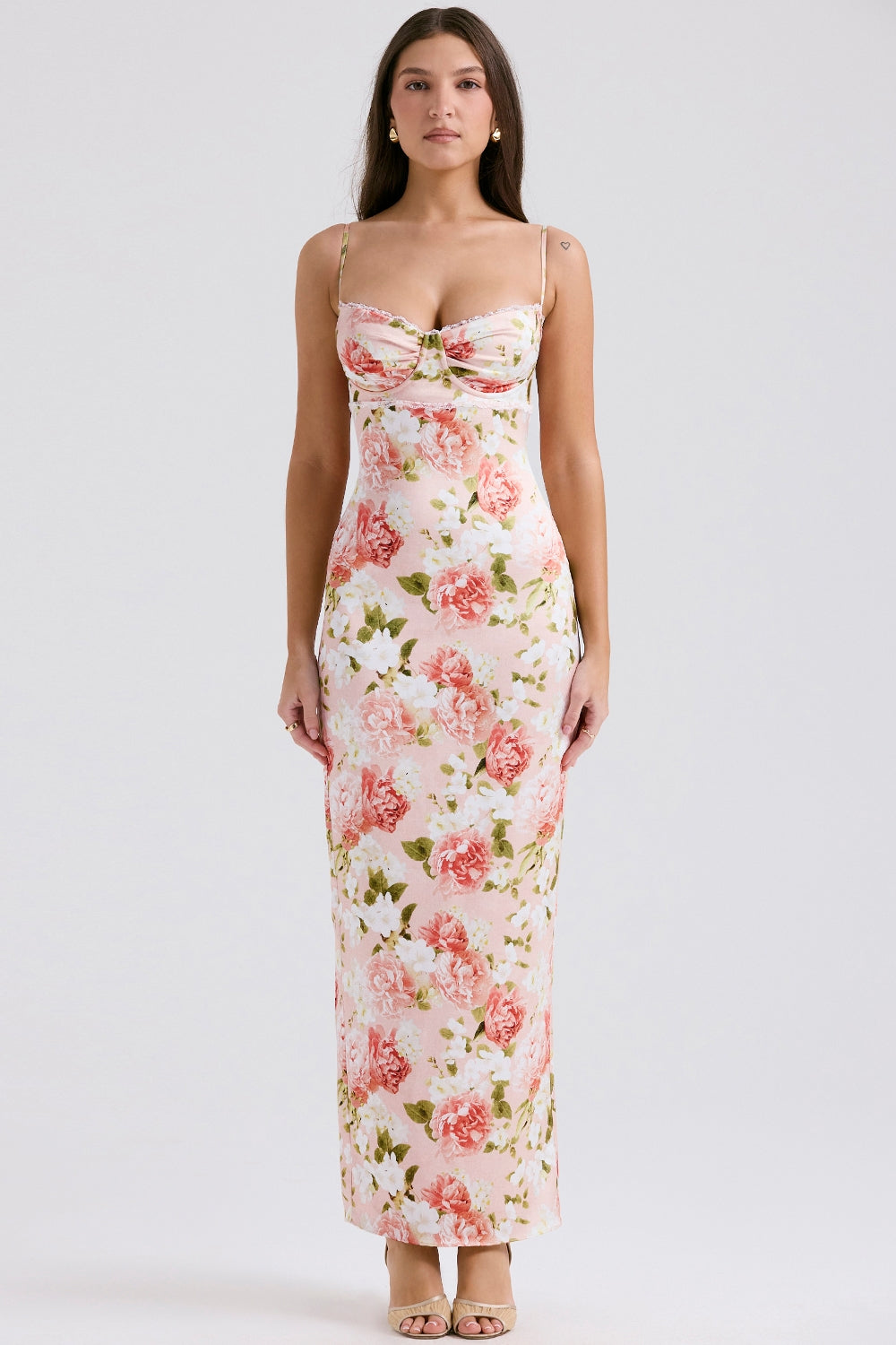 pink peony print satin maxi dress