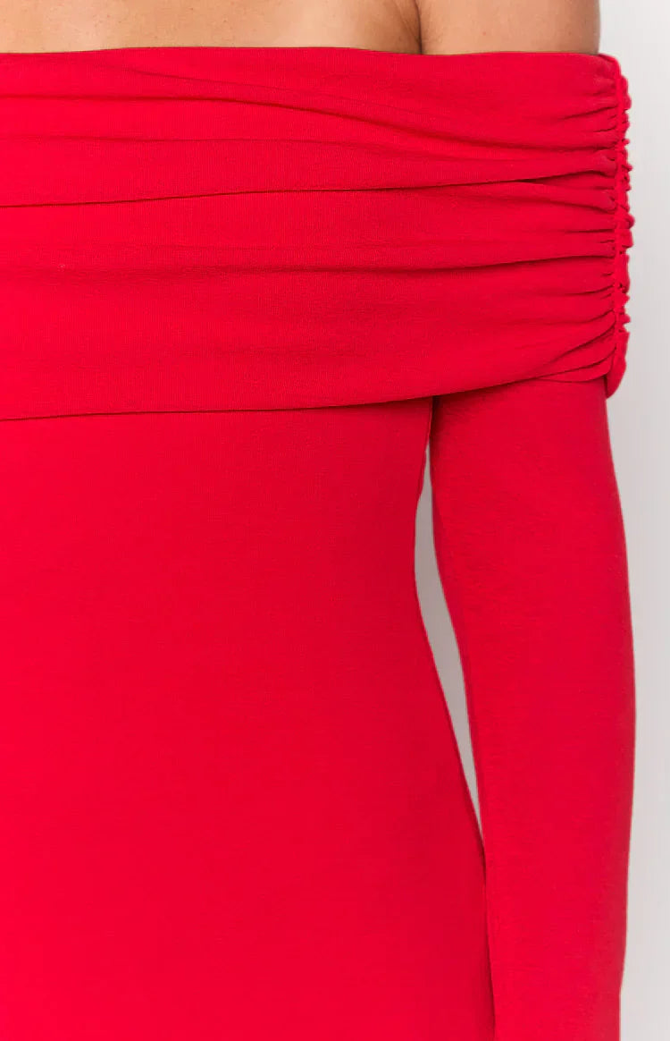 Mary Red Long Sleeve Mini Dress