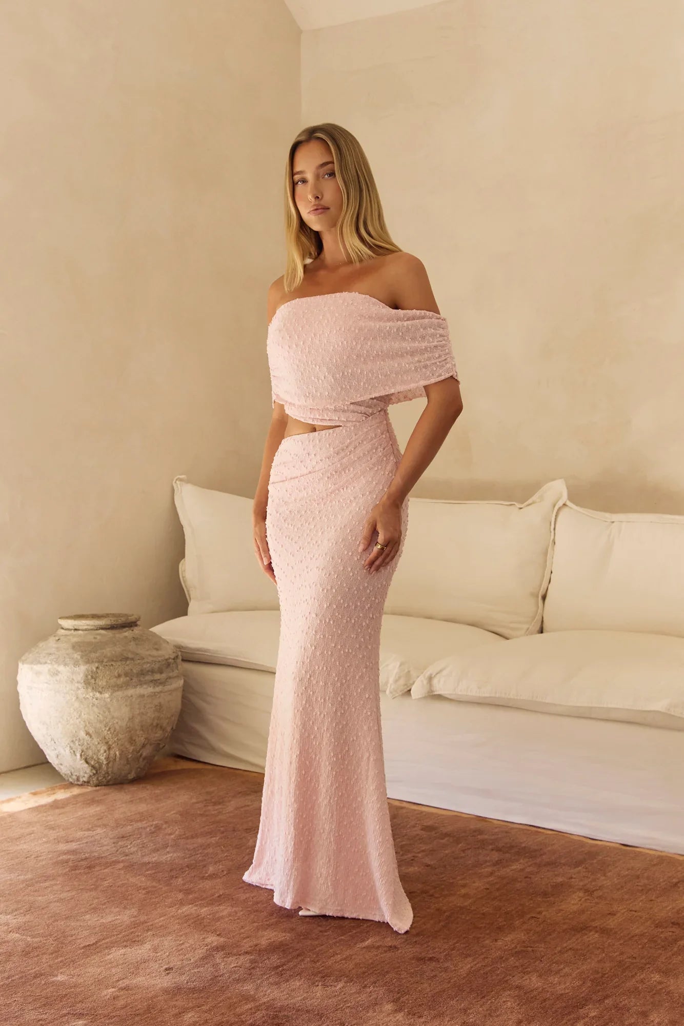 Easy Energy Off Shoulder Maxi Dress Pink