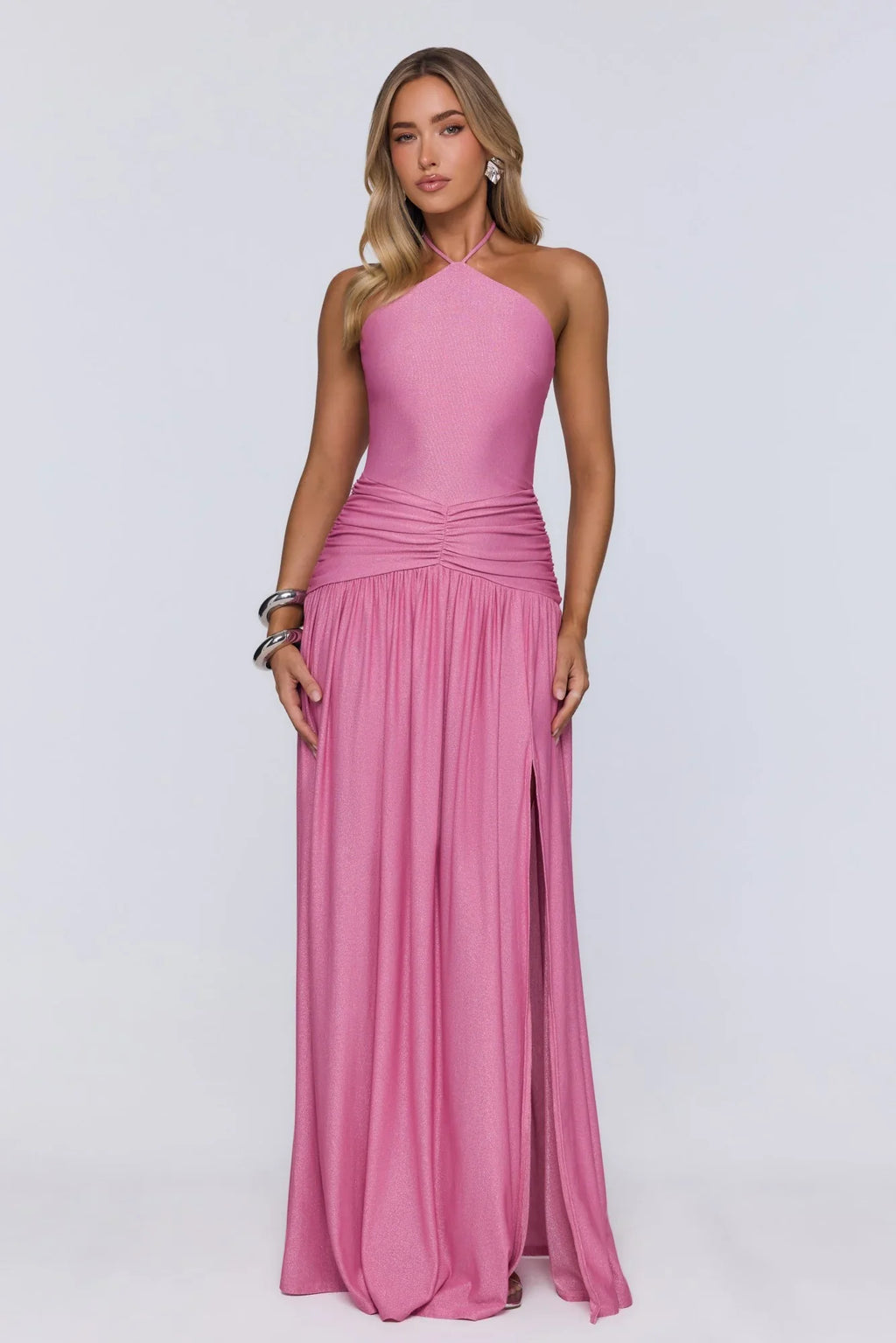 Spark Of Sophistication Halter Maxi Dress Pink
